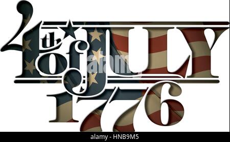 Arte tipografica cut-out con una ondulazione Betsy Ross bandiera americana al di sotto. Il Settle spessore del taglio-fuori confine segue la inner shadow light Illustrazione Vettoriale