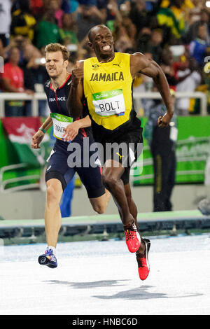 Rio de Janeiro, Brasile. Il 18 agosto 2016. Usain Bolt (JAM) vince la medaglia d'oro in Uomini 200m al 2016 Olimpiadi estive. ©Paul J. Sutton/NCP P Foto Stock