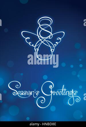 Scheda di Natale illustrazione creata con la grafia personalizzata script e line art Angel icona. Illustrazione Vettoriale