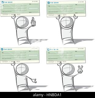 Set di 4 sparse illustrazioni vettoriali di un di un generico personaggio dei fumetti una grande banca verificare su pose diverse Illustrazione Vettoriale