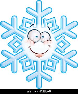 Cartoon illustrazione di un fiocco di neve faccina sorridente. Illustrazione Vettoriale