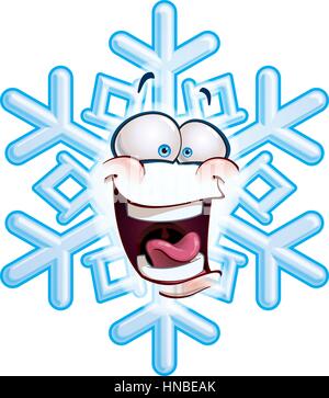 Cartoon illustrazione di un fiocco di neve emoticon di ridere a voce alta. Illustrazione Vettoriale