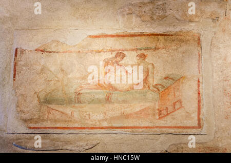 Antico affresco Romano in scavi di Pompei, Italia. Foto Stock