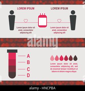 La donazione di sangue modello Poster due poster sulle donazioni di sangue le icone dei gruppi sanguigni e spazio per il testo sagome di due persone connesse a ea Illustrazione Vettoriale