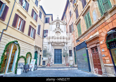 Roma, Italia - 8 Gennaio 2017: Vista della facciata di Santa Barbara dei Librai Basilica situata in Largo dei Librai, Roma, Campo de' Fiori distretto. Foto Stock