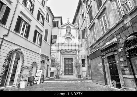Roma, Italia - 8 Gennaio 2017: Vista della facciata di Santa Barbara dei Librai Basilica situata in Largo dei Librai, Roma, Campo de' Fiori distretto. Foto Stock