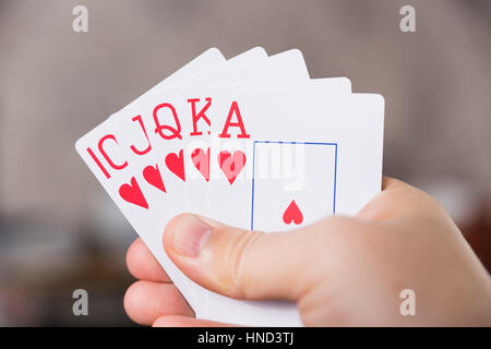 Carte da poker, royal flash cuori Foto Stock