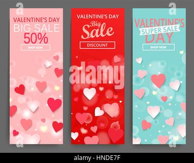 Vendita di intestazione o set di banner con offerte di sconto per felice il giorno di San Valentino festa. Vettore. Illustrazione Vettoriale