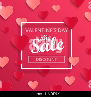 Il giorno di San Valentino grande vendita sfondo, modello di poster. Rosa sfondo astratto con cuori ornamenti. Febbraio 14.illustrazione vettoriale. Illustrazione Vettoriale