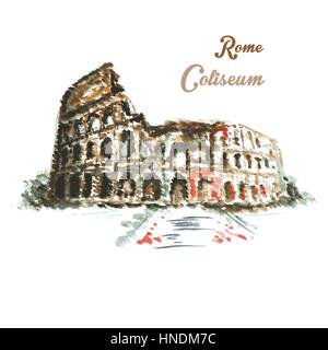 Colosseo, disegno a mano in stile acquerello,illustrazione vettoriale Illustrazione Vettoriale