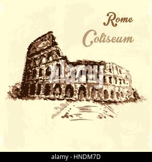 Colosseo, disegno a mano in stile acquerello,illustrazione vettoriale Illustrazione Vettoriale