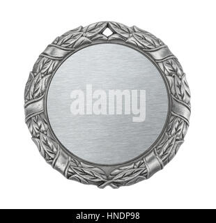 Blank medaglia d'argento isolato su bianco Foto Stock