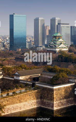 Panorama, panoramica, townscape, il castello di Osaka e Osaka Business Park, Osaka, Giappone, Asia Foto Stock