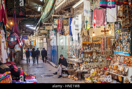 David street,Souk mercato arabo, la Città Vecchia di Gerusalemme, Israele. Foto Stock