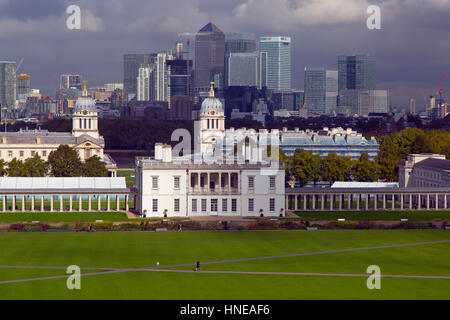 In Canarie Wharfe & Central London da Greenwich Park Foto Stock