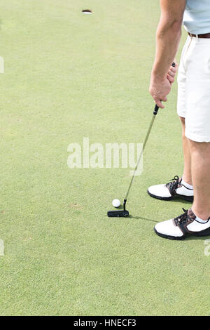 Sezione bassa della metà di uomo adulto giocando a golf Foto Stock
