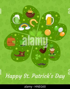 Felice St Patricks Day greeting card modello, invito, poster per il design. Illustrazione Vettoriale. Illustrazione Vettoriale