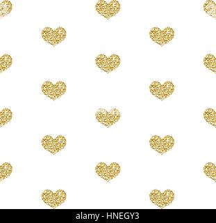 Oro glitter cuore seamless pattern isolati su sfondo bianco. Shining cuore infinite background e texture. Illustrazione Vettoriale, clip art. Illustrazione Vettoriale