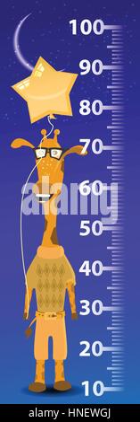 Stadiometer per bambini. giraffa con un palloncino. baby picture. Cartoon. utilizzata per la stampa, sito web, design, decorazione smartphone panno carta di tablet e e Illustrazione Vettoriale