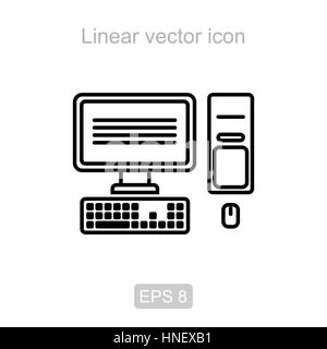 Icona del computer in un stile lineare Illustrazione Vettoriale