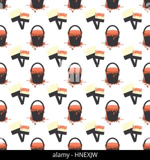 Un secchio di vernice e un pennello. seamless pattern. bambini s illustrazione. utilizzato per la stampa, sito web, Smart Phone, design ecc. Illustrazione Vettoriale