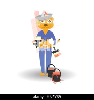 Pittore leonessa su uno sfondo bianco. bambini s illustrazione. è utilizzata per la stampa, sito web, lo smartphone, design, tessili, ceramica, tessuti, stampe pos Illustrazione Vettoriale