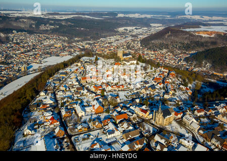 District Obermarsberg, Eresberg in inverno, Marsberg, Sauerland, Nord Reno-Westfalia, Germania Foto Stock