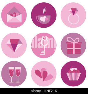 Set di icone per il giorno di San Valentino, Festa della mamma, nozze Illustrazione Vettoriale