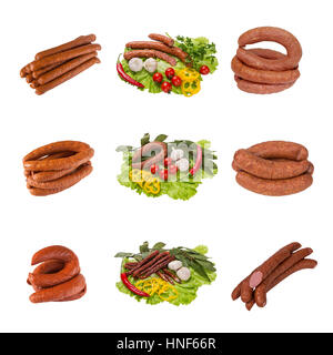 Impostare un diverso di prodotti a base di carne. isolato su sfondo bianco Foto Stock