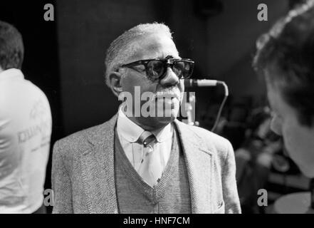 Roy Eldridge durante una sessione in New York City presso la vigna Theatre nel 1985 Foto Stock