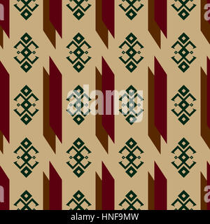 Modello senza soluzione di continuità con i tradizionali Native American Indian ornamenti e forme geometriche con tonalità di colori armoniosi beige marrone scuro rosso verde scuro Foto Stock