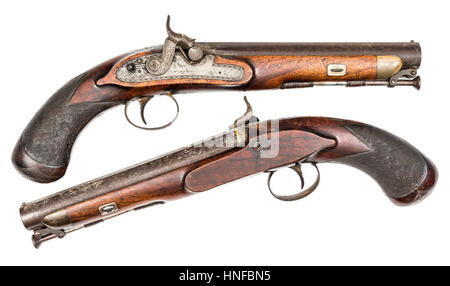 Una coppia di inglese William Bond del XIX secolo flintlock pistols Foto Stock
