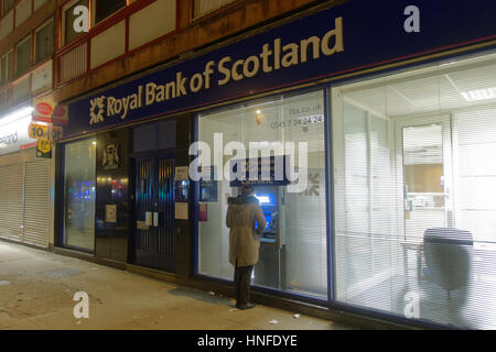 Scene notturne di Glasgow sera Royal Bank of Scotland bancomat RBS Foto Stock