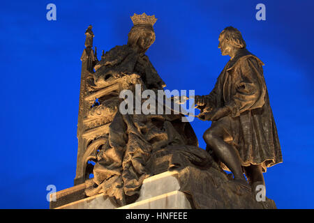 Monumento alla Capitulations di Santa Fe (1492) tra Cristoforo Colombo e monarchi cattolici a Granada, Spagna Foto Stock