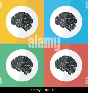Icona del cervello ( design piatto ) sul diverso colore di sfondo ( vista laterale ) Utilizzare per malattia del cervello ( ictus ischemico, ictus emorragico , tumore al cervello , Illustrazione Vettoriale