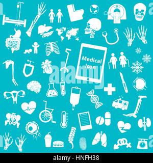 Imposta icona mediche ( gamba , mano , tubo di prova , torace , il farmaco , lo sperma , fluido iv , x ray , ct scan , cervello , cuore , rene , intestino , utero , dna , lu Illustrazione Vettoriale