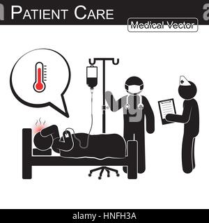 Medico e infermiere paziente cura in ospedale ( in bianco e nero , design piatto ) medico del vettore e il concetto di scienza Illustrazione Vettoriale