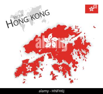 Hong Kong ( Regione Amministrativa Speciale di Hong Kong della Repubblica popolare cinese ) ( bandiera e mappa ) ( trasporto e turismo concept ) Illustrazione Vettoriale