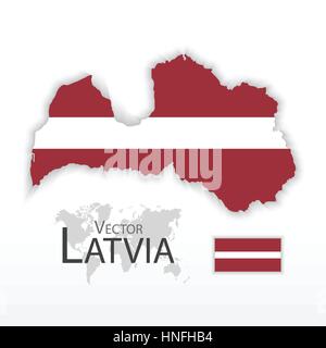 La Lettonia ( Repubblica di Lettonia ) ( bandiera e mappa ) ( trasporto e turismo concept ) Illustrazione Vettoriale