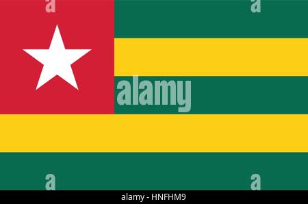 Vettore ufficiale bandiera del Togo . Repubblica del Togo . Illustrazione Vettoriale
