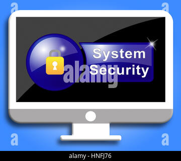 Sistema di protezione con lucchetto sullo schermo mostra Firewall e protezione Foto Stock