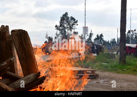 Argos, Grecia, 12 febbraio 2017. Gli agricoltori e gli allevatori da Argolis realizzato a due ore di blocco della Strada Nazionale Argos Corinto allo svincolo di Inach Foto Stock