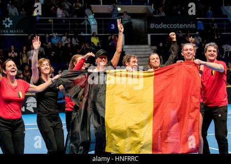 Bucarest, Romania. 12 Feb, 2017. 12 febbraio 2017: Belgio team durante la Fed Cup by BNP 2017 gioco tra la Romania e il Belgio presso la Sala Polivalenta, Bucuresti, Romania ROU. Copyright: Cronos/Catalin Soare Credito: Cronos Foto/Alamy Live News Foto Stock