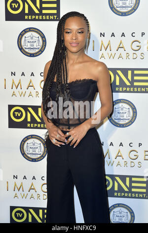 Pasadena, Stati Uniti d'America. 10 Febbraio, 2017. Serayah McNeill pone in occasione della cerimonia di premiazione del 48. Immagine NAACP Awards Non-Televised Awards di Pasadena Convention Center. Pasadena, 10.02.2017 | Utilizzo di credito in tutto il mondo: dpa/Alamy Live News Foto Stock