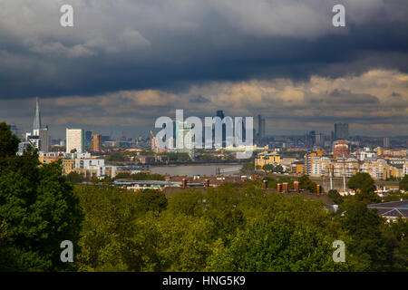 In Canarie Wharfe & Central London da Greenwich Park Foto Stock