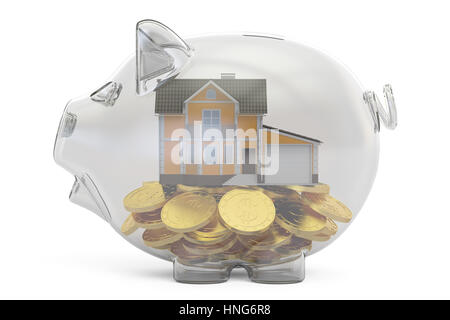 Risparmi soldi per home concetto, rendering 3D isolati su sfondo bianco Foto Stock