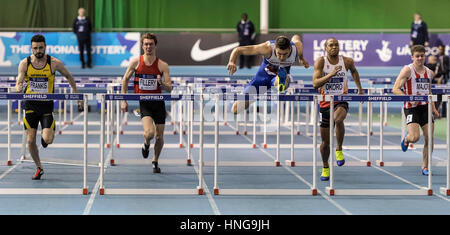 11.02.2017. EIS, Sheffield, Inghilterra. Il Britannico di Atletica Leggera Indoor team prove 2017. Andrew Pozzi (Stratford-upon-Avon) vincente il calore 3 del Mens 60 M Foto Stock