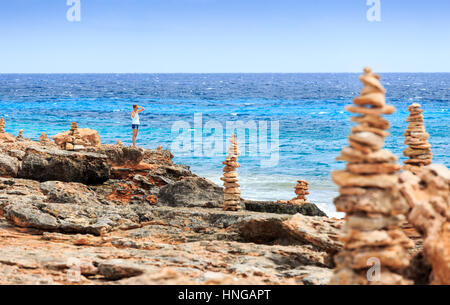 Torri di roccia a Cap de Ses Salines, Mallorca Foto Stock