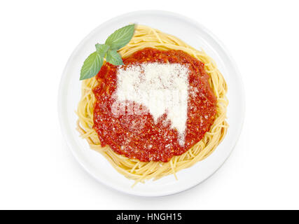 Cucinata fresca piatto di gustosi piatti di pasta con salsa di pomodoro e formaggio parmigiano nella forma del Sud Australia .(serie) Foto Stock