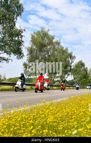 Vespa, Scooter, Tour, viaggio, drive, vintage, street, natura, storico, razza, il convoglio, persone boy, ragazza, escursione, outback, tuning, crociera, velocità, divertente, Foto Stock